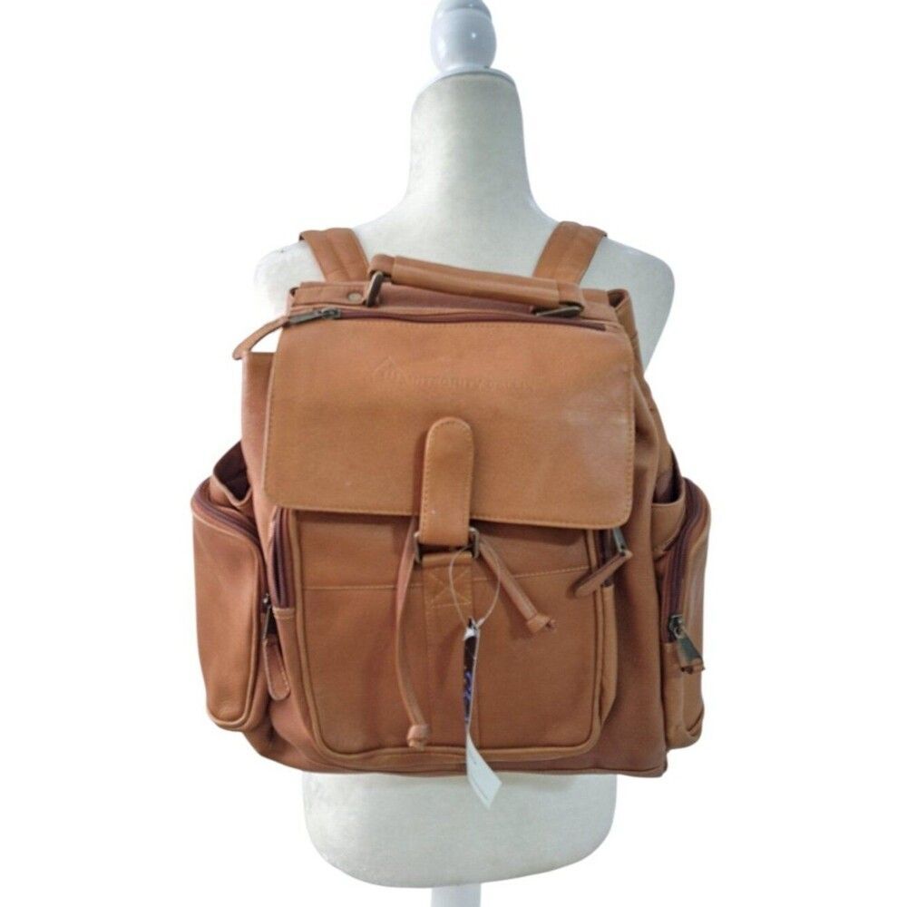 Clava Women's Men's Unisex Cognac Leather Multi Pockets School Professional